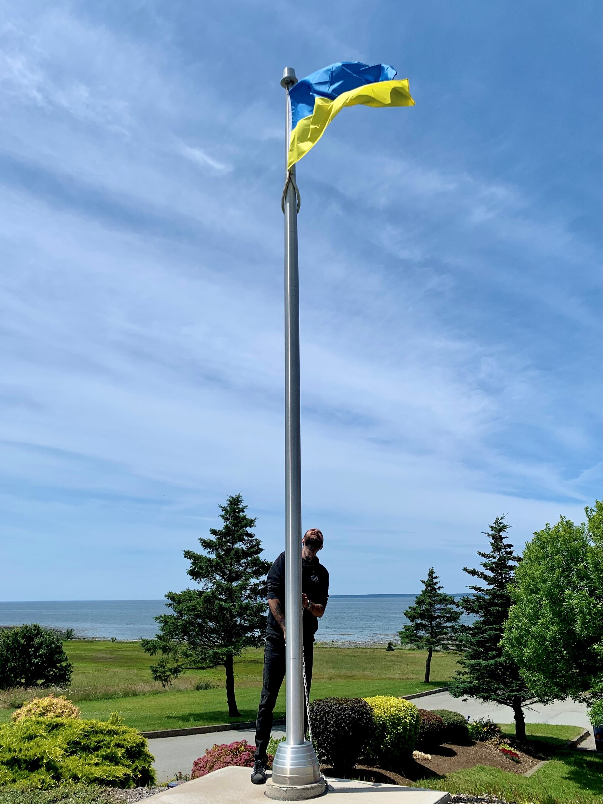 Flag pole with Ukrainian Flag